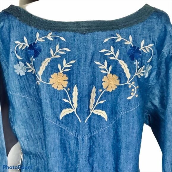 Free People Denim Embroidered Long Sleeve Top - Picture 5 of 7